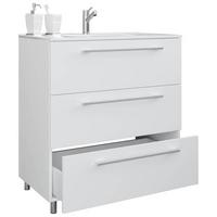 Waschbecken Mit Unterschrank Schubo B: 80 Cm Weiß - Alufarben/Weiß, MODERN, Keramik/Holzwerkstoff (80cm) - MID.YOU