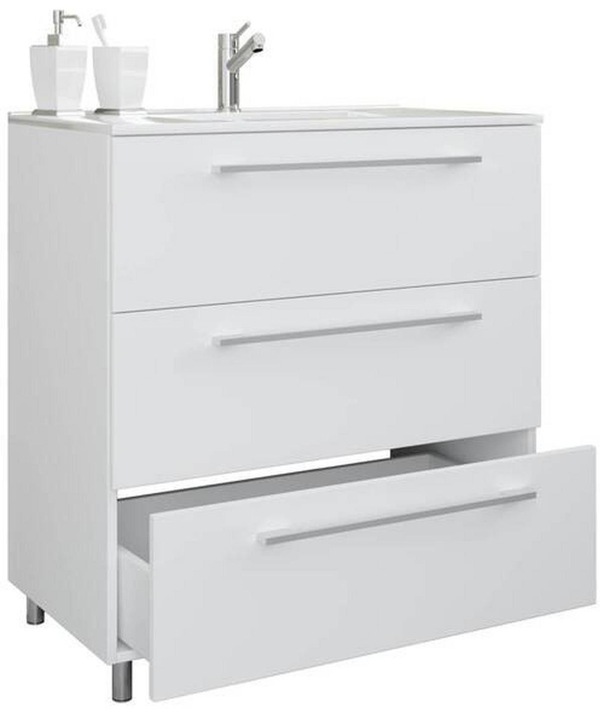 Waschbecken Mit Unterschrank Schubo B: 80 Cm Weiß - Alufarben/Weiß, MODERN, Keramik/Holzwerkstoff (80cm) - MID.YOU