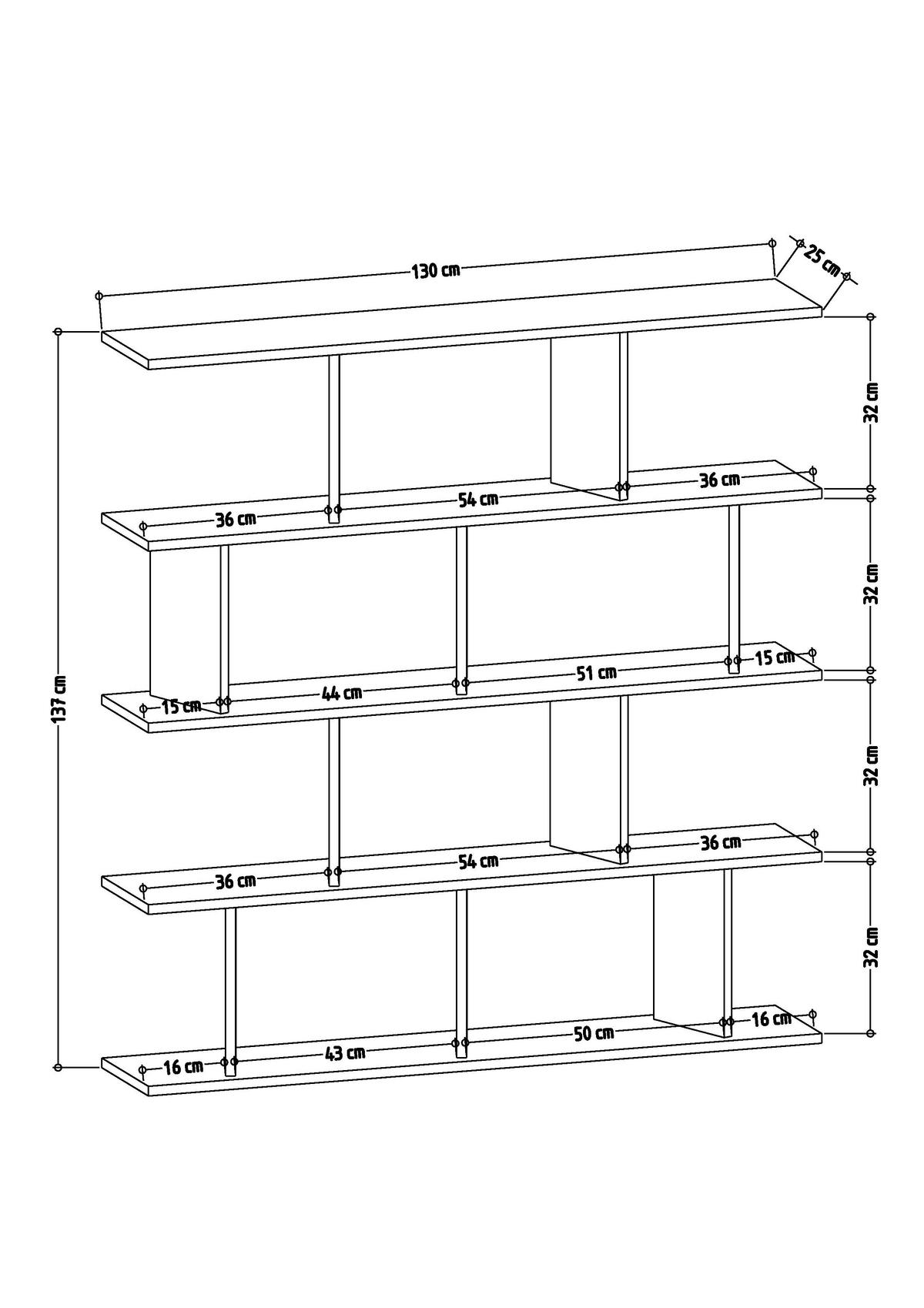 Regal Jorin Standregal - Eichefarben/Dunkelgrau, Design, Holzwerkstoff (130/137/25cm) - Livetastic