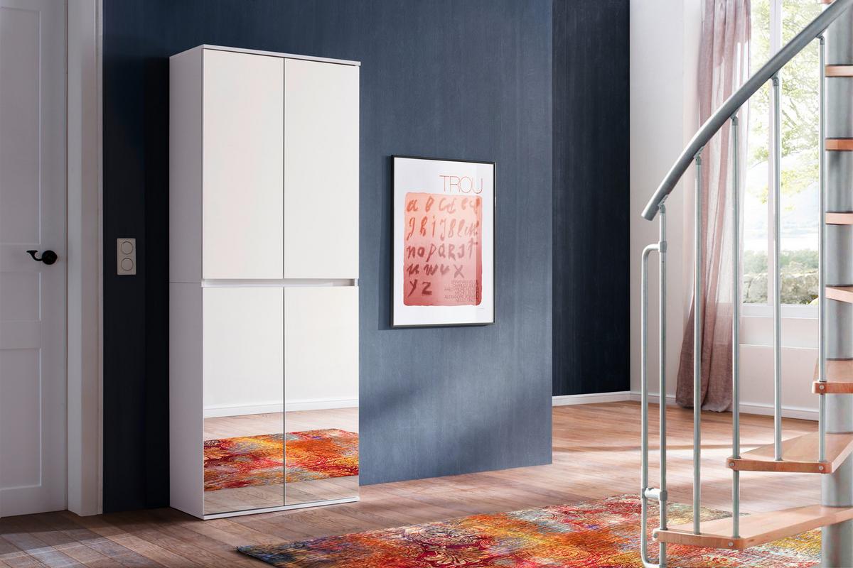 Garderobenschrank Mirror Weiß Mit Spiegel B: 74 cm - Weiß, Basics, Glas/Holzwerkstoff (74/191/34cm) - MID.YOU