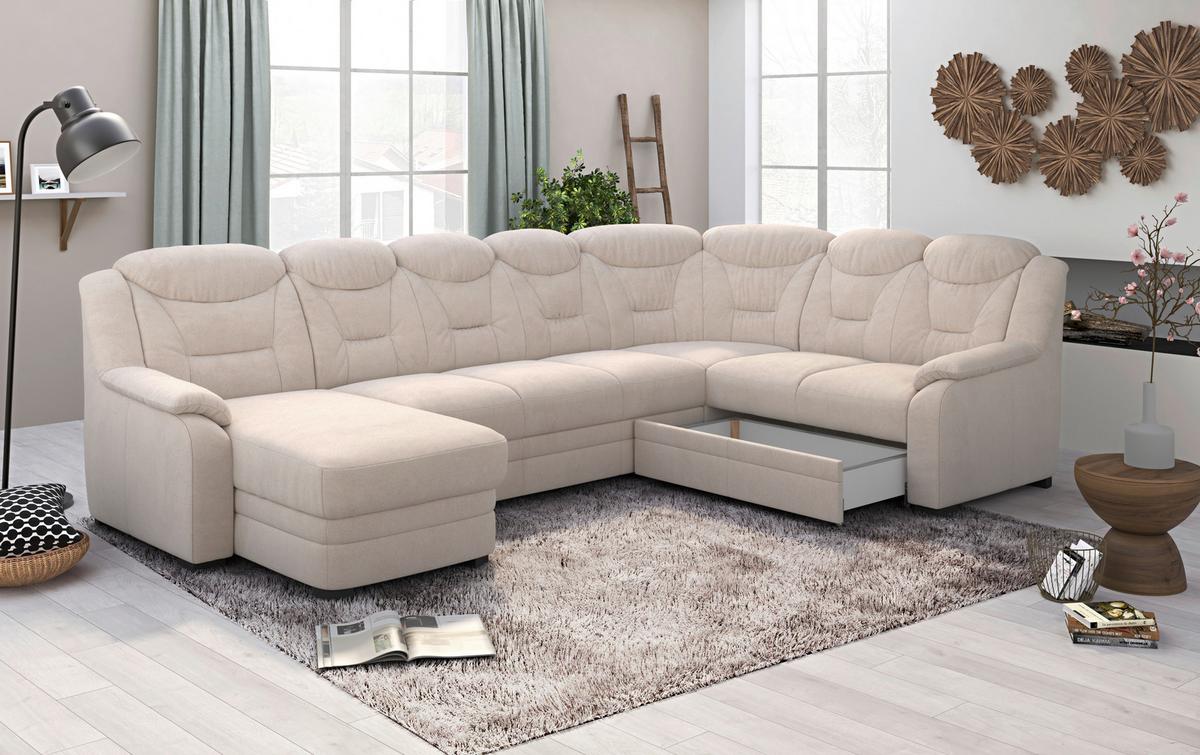 Sedací souprava MARCUS, pravá, béžová žinylka - černá/béžová, Basics, textil/plast (162/330/211cm) - MID.YOU