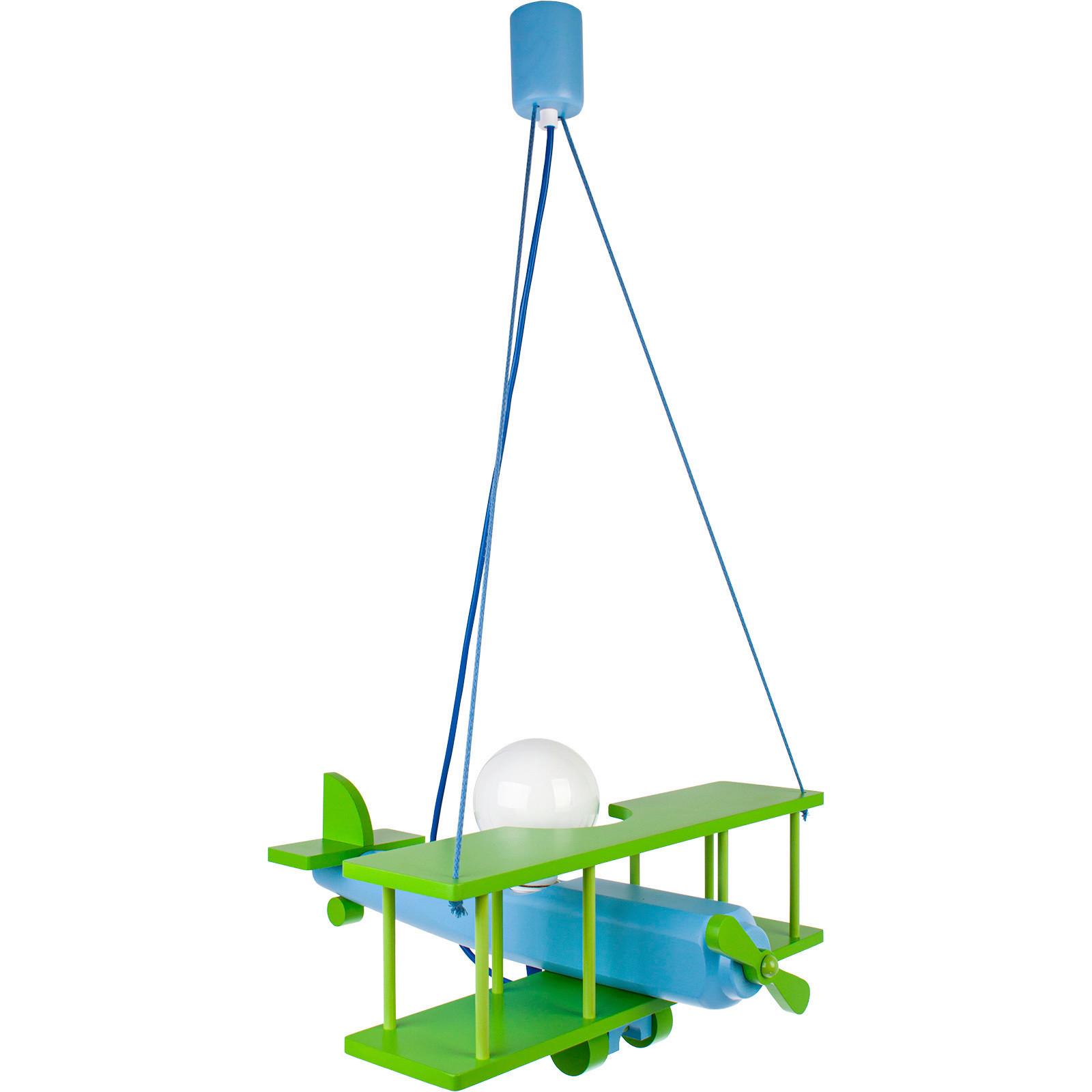 Kinderhängeleuchte Flugzeug H: 75 Cm 1-Flammig - Blau/Grün, KONVENTIONELL, Holz (42/45/75cm)