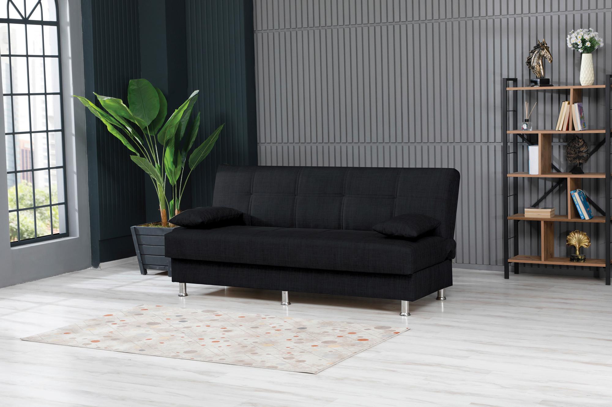 3-Sitzer-Sofa London Mit Schlaffunktion Schwarz - Chromfarben/Schwarz, Design, Textil (190/89/89cm) - Livetastic