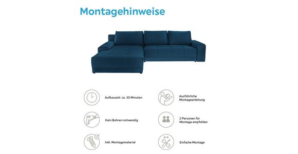 Ecksofa mit Schlaffunktion + Bettkasten Adria, Samt - Dunkelblau, MODERN, Textil (213/308cm) - Luca Bessoni