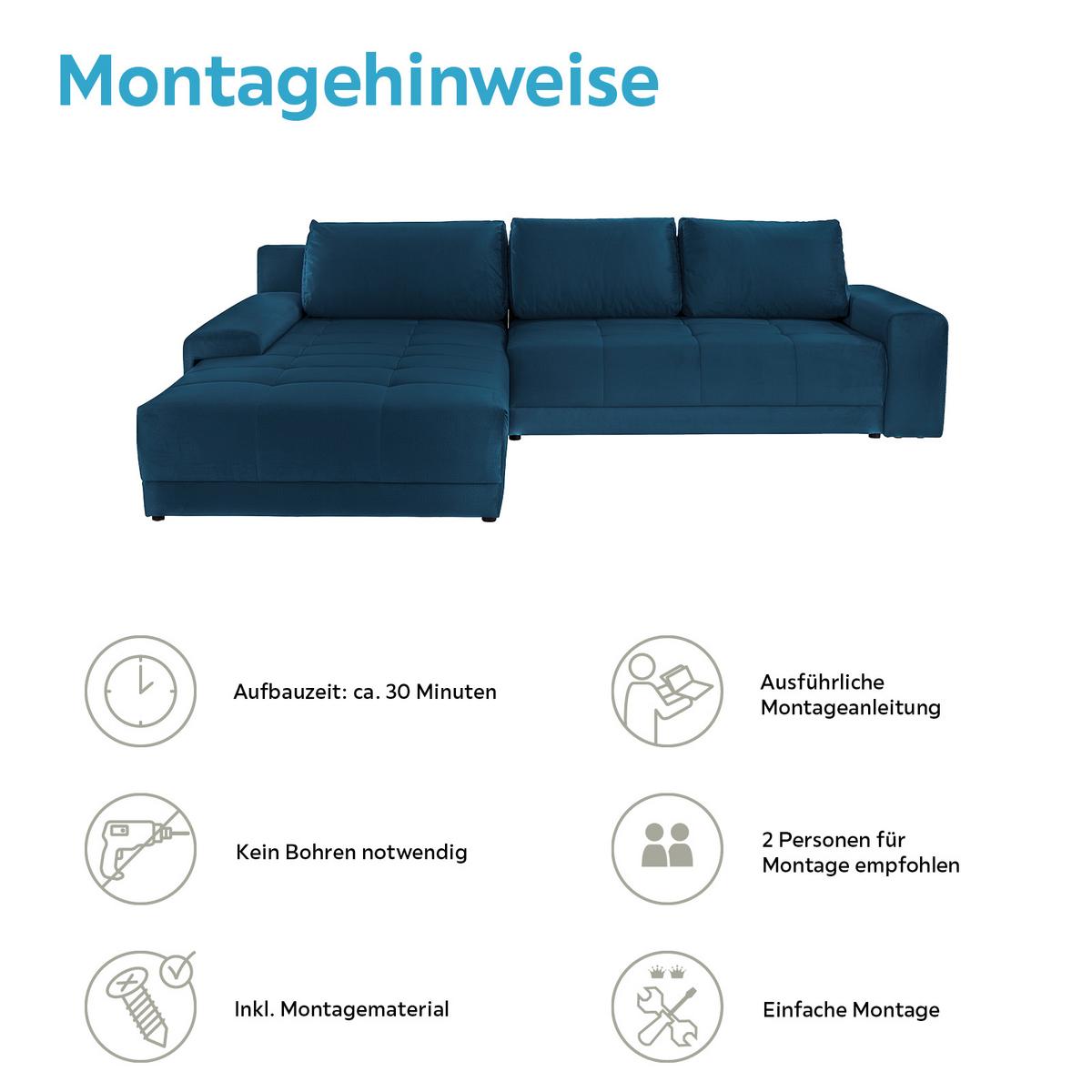 Ecksofa Mit Schlaffunktion + Bettkasten Adria Dunkelblau - Dunkelblau, MODERN, Textil (213/308cm) - Luca Bessoni