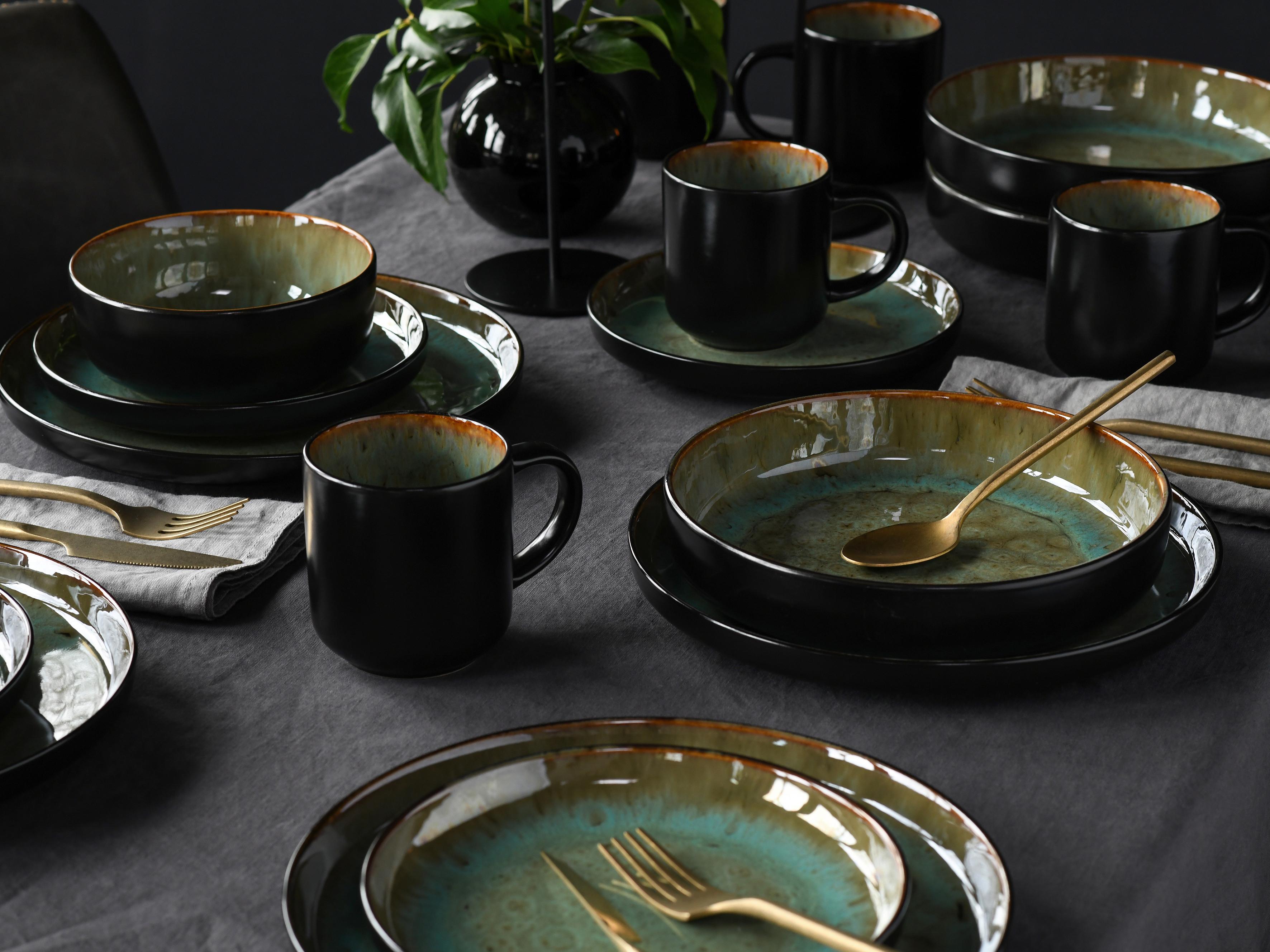 Kombiservice Nordic Fjord Grün, Schwarz L: 38 cm - Schwarz/Grün, Basics, Keramik (38/31/38cm) - Creatable