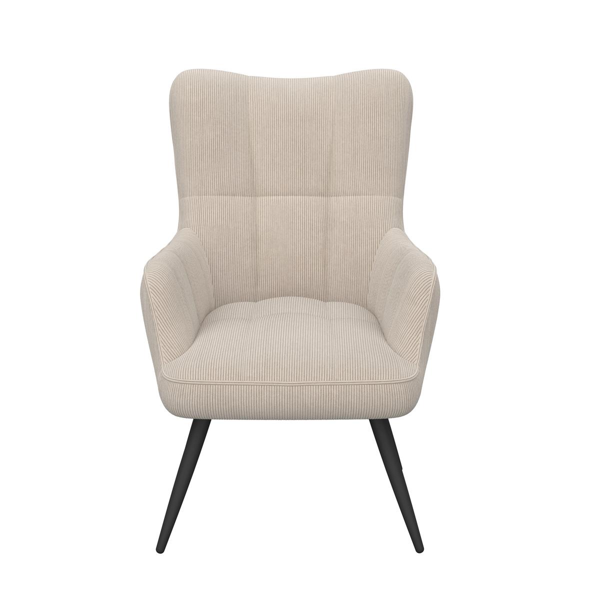 Ohrensessel Hanoi Webstoff beige, B: 71 cm - Beige/Schwarz, MODERN, Textil/Metall (71/98/83cm)
