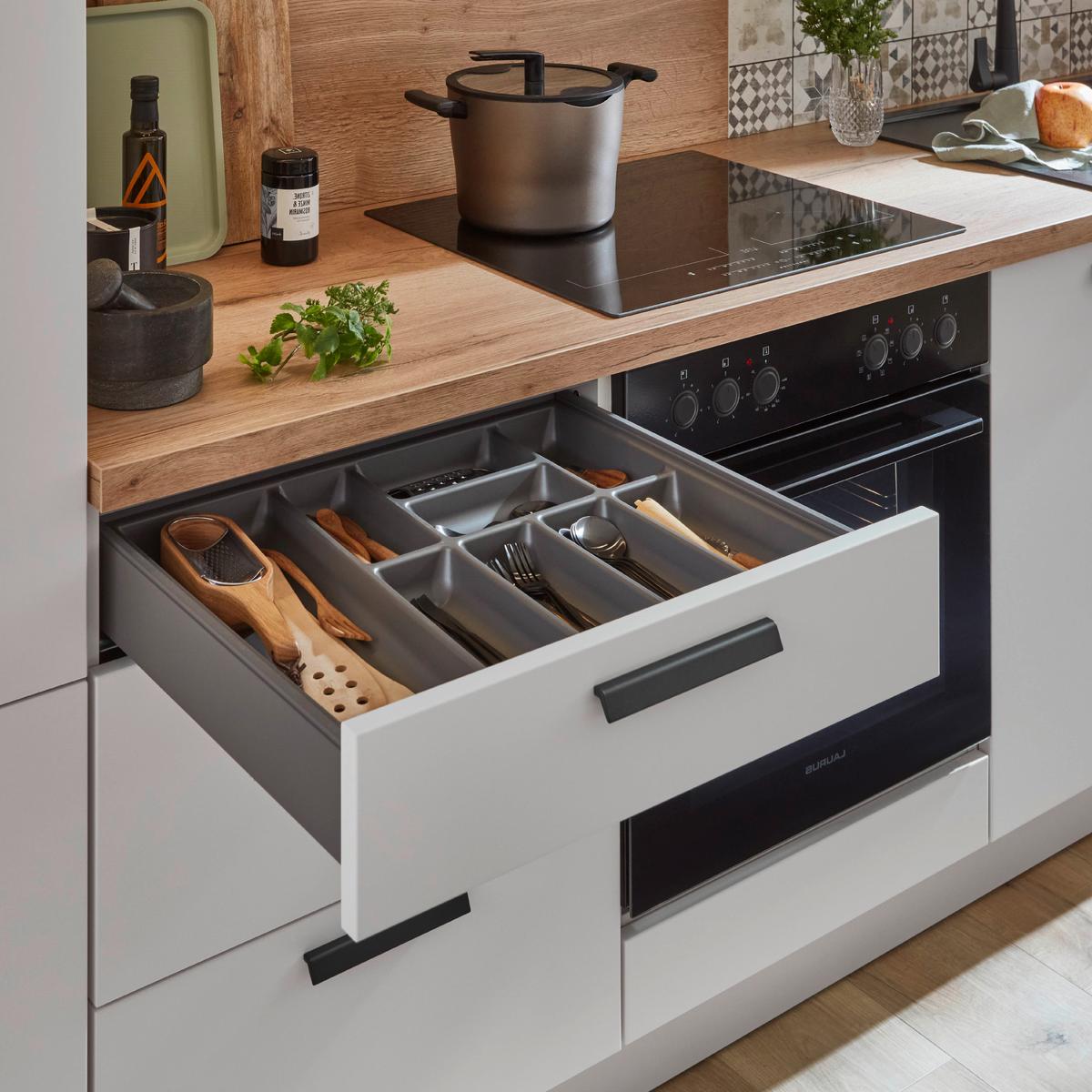 Küchenblock Sofia - Eichefarben/Magnolie, Design, Holzwerkstoff (293cm) - Vertico