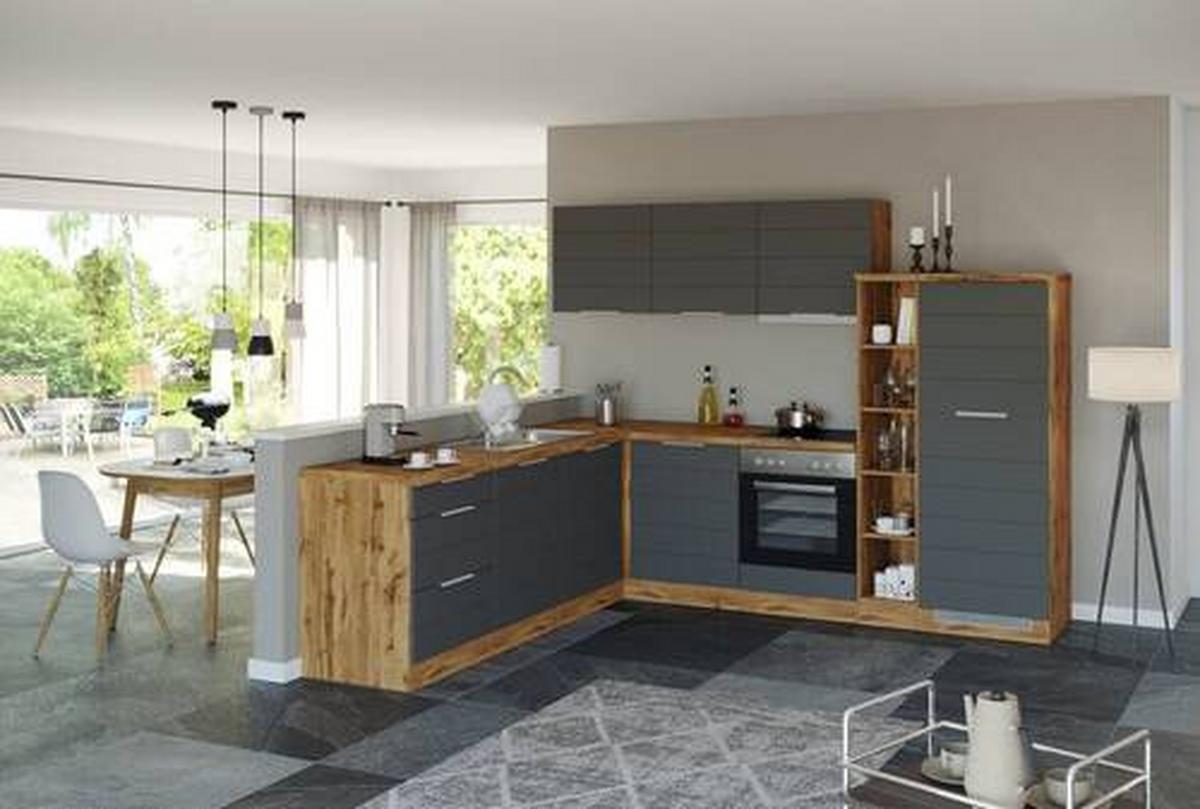 Eckküche Florenz ohne Geräte 240x270 cm Grau/Eichefarben - Eiche Wotan/Grau, Design, Holzwerkstoff (240/270cm) - Held