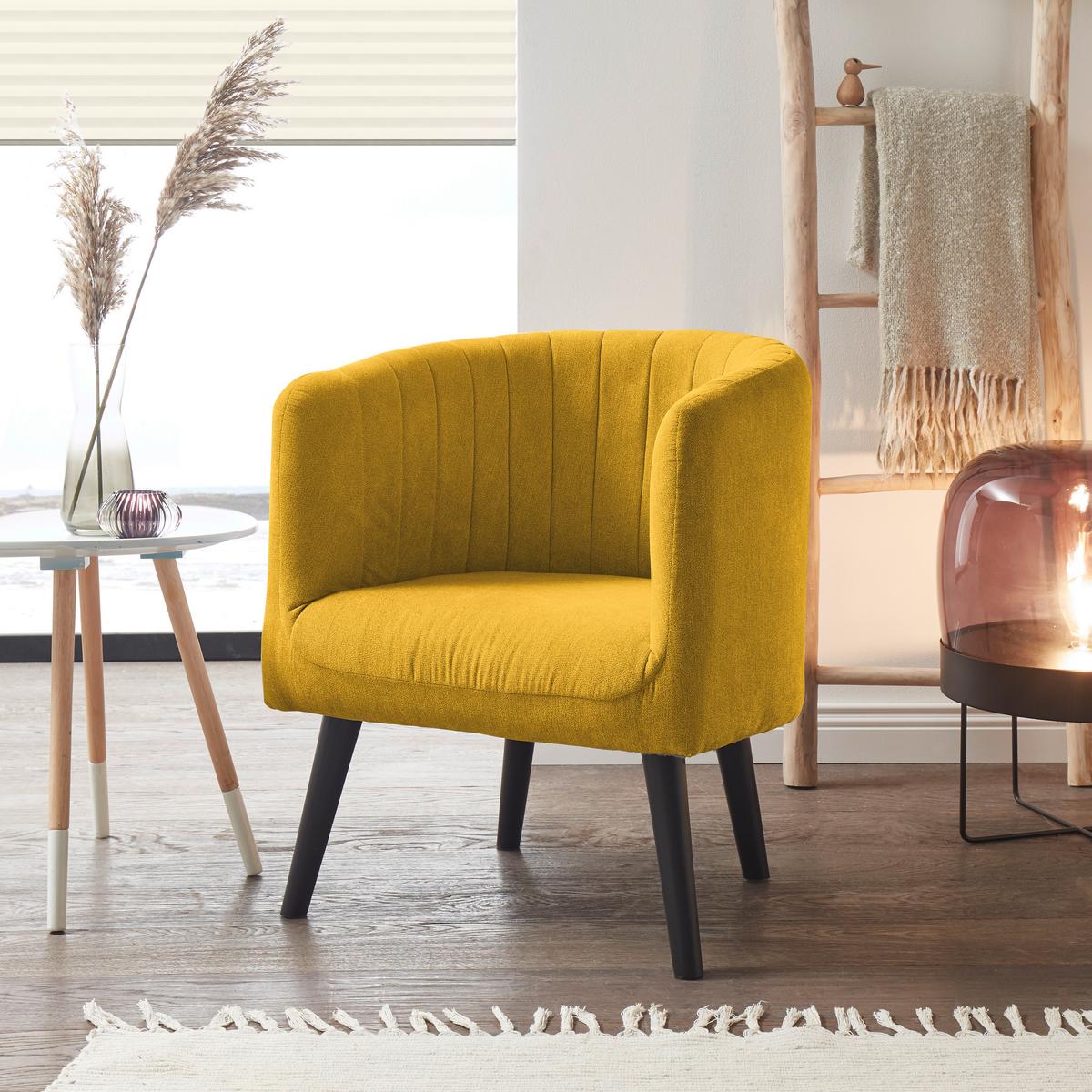 Polstersessel Mit Armlehnen Paul Velours Gelb - Gelb/Schwarz, Basics, Textil (61/82/58cm) - Livetastic