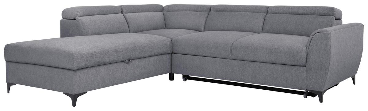 Ecksofa mit Bettkasten Lapis Velours Creme - Dunkelgrau/Schwarz, KONVENTIONELL, Textil (217/255cm) - MID.YOU