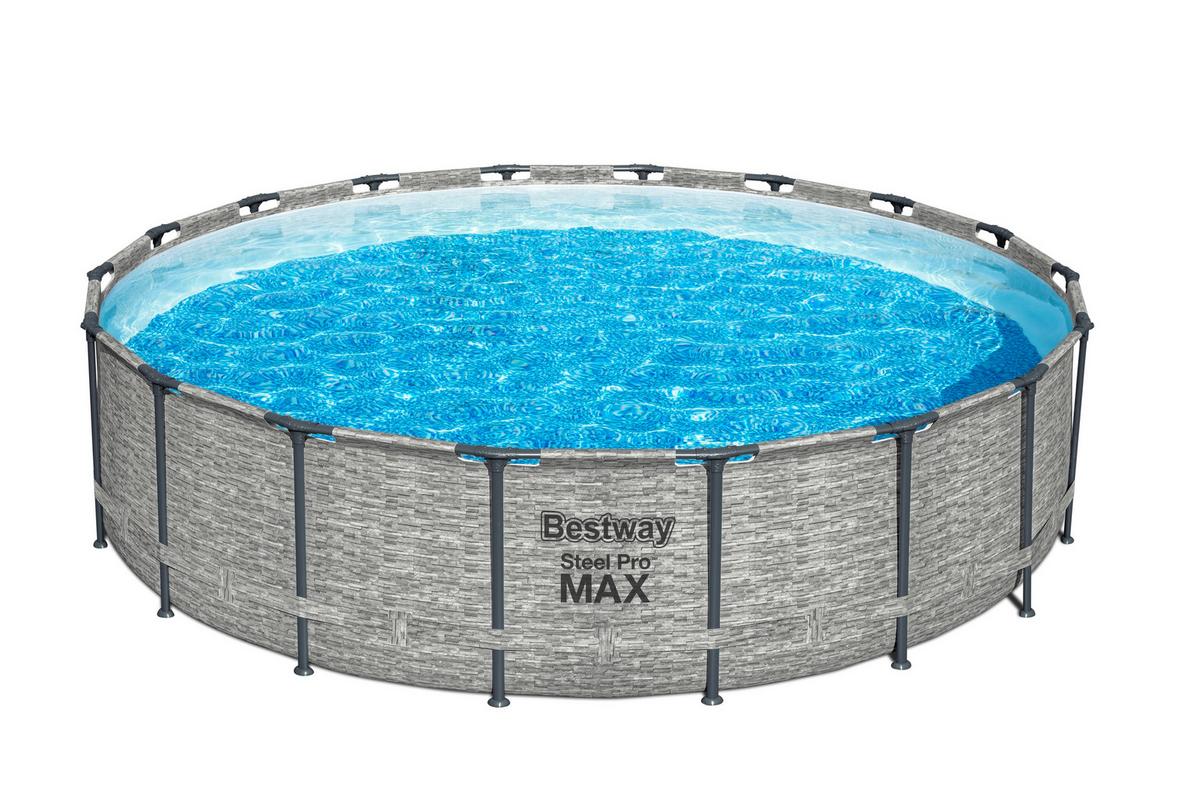 Bestway Stahlwandpool Rund Steven mit Pumpe ⌀ 549 cm - Blau/Grau, Basics, Kunststoff/Metall (549/122cm) - Bestway