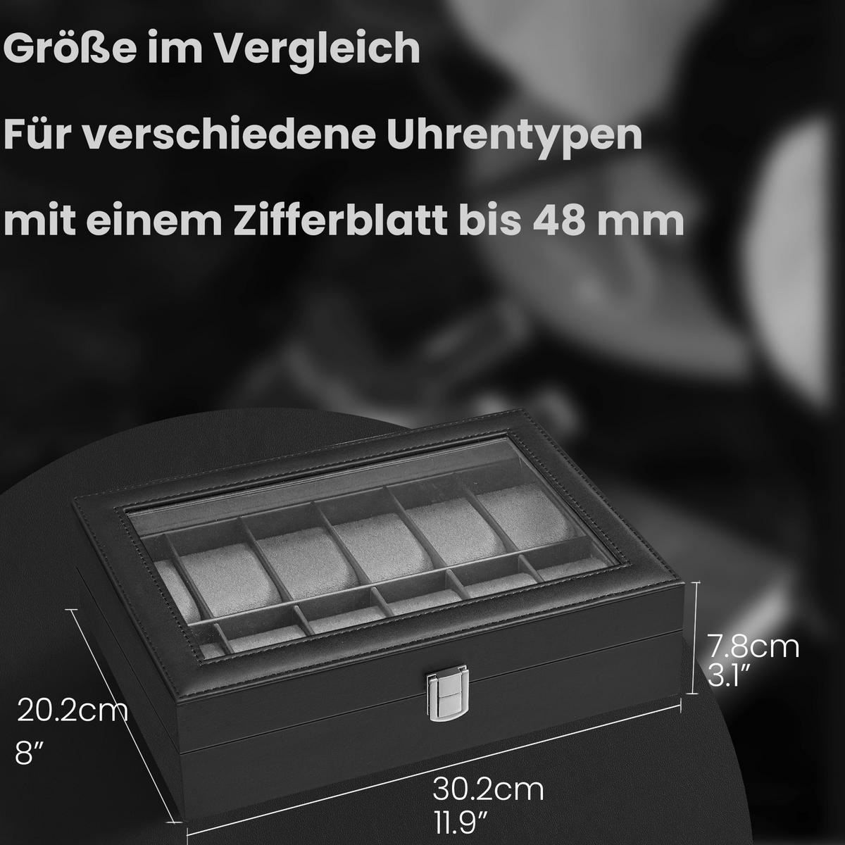 Uhrenbox Schwarz B: 30,2 cm - Schwarz, Basics, Glas/Holzwerkstoff (30,2/7,8/20,2cm)