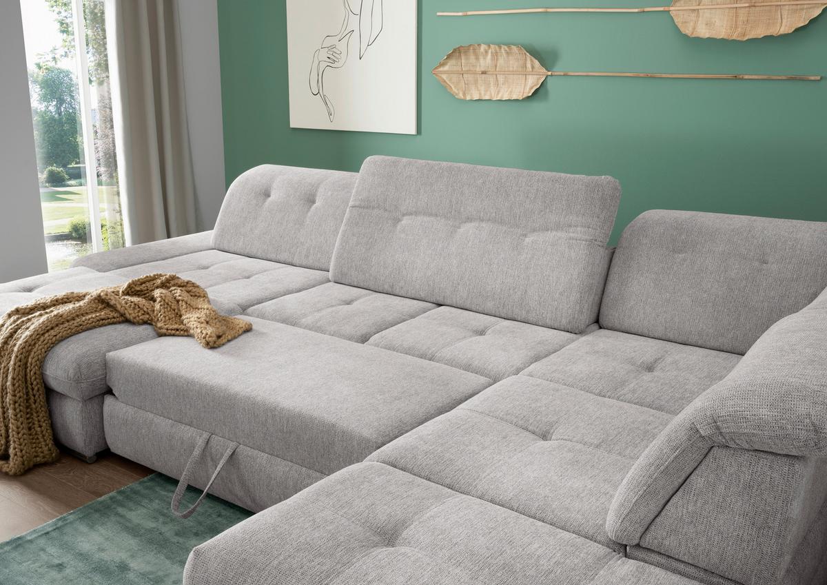 Wohnlandschaft Dalida Grau U: 195x376x254 Cm - Chromfarben/Grau, Design, Textil (195/376/254cm) - Livetastic