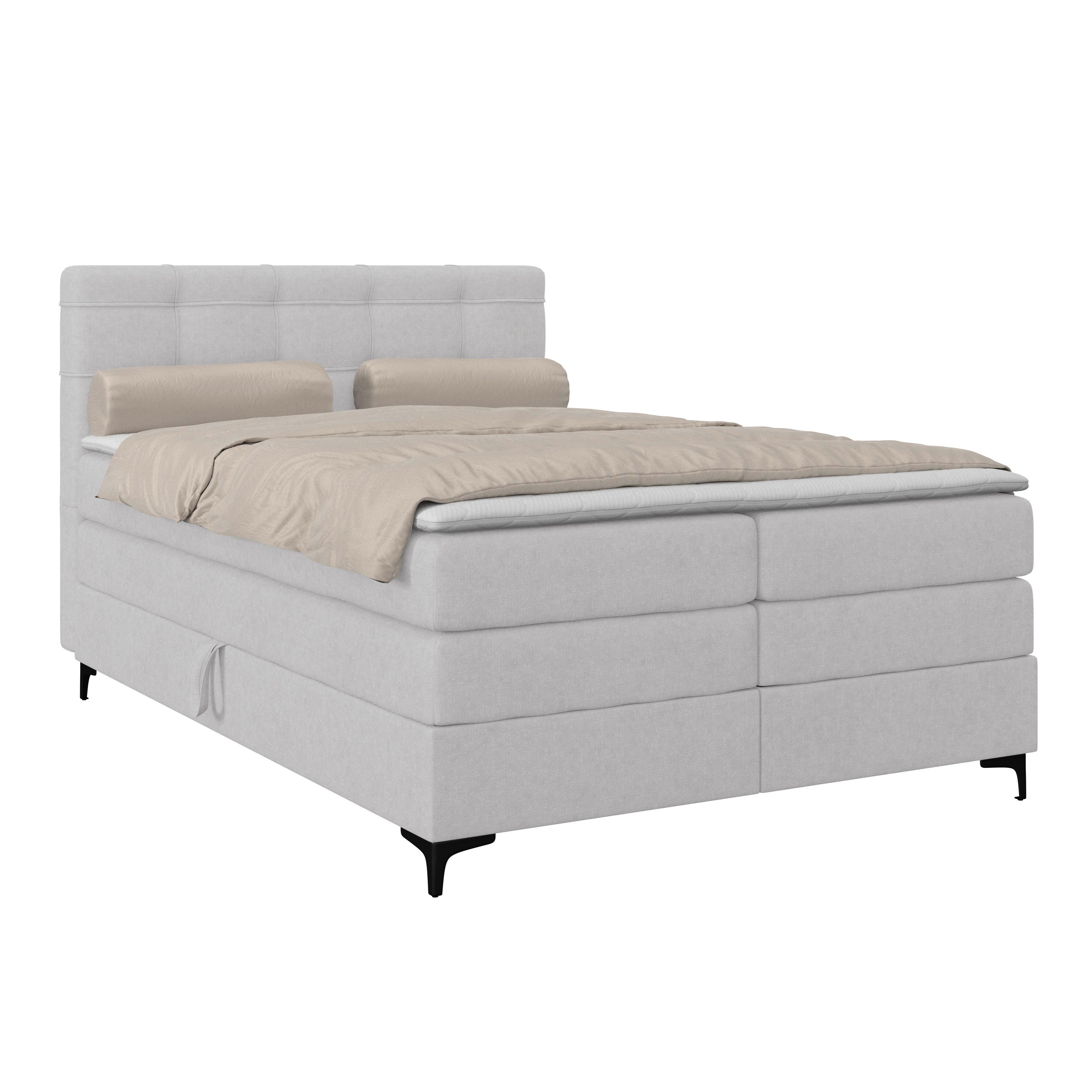 Boxspringbett MITTO Silberfarben 140x200 cm - Silberfarben/Schwarz, KONVENTIONELL, Textil/Metall (140/200cm)