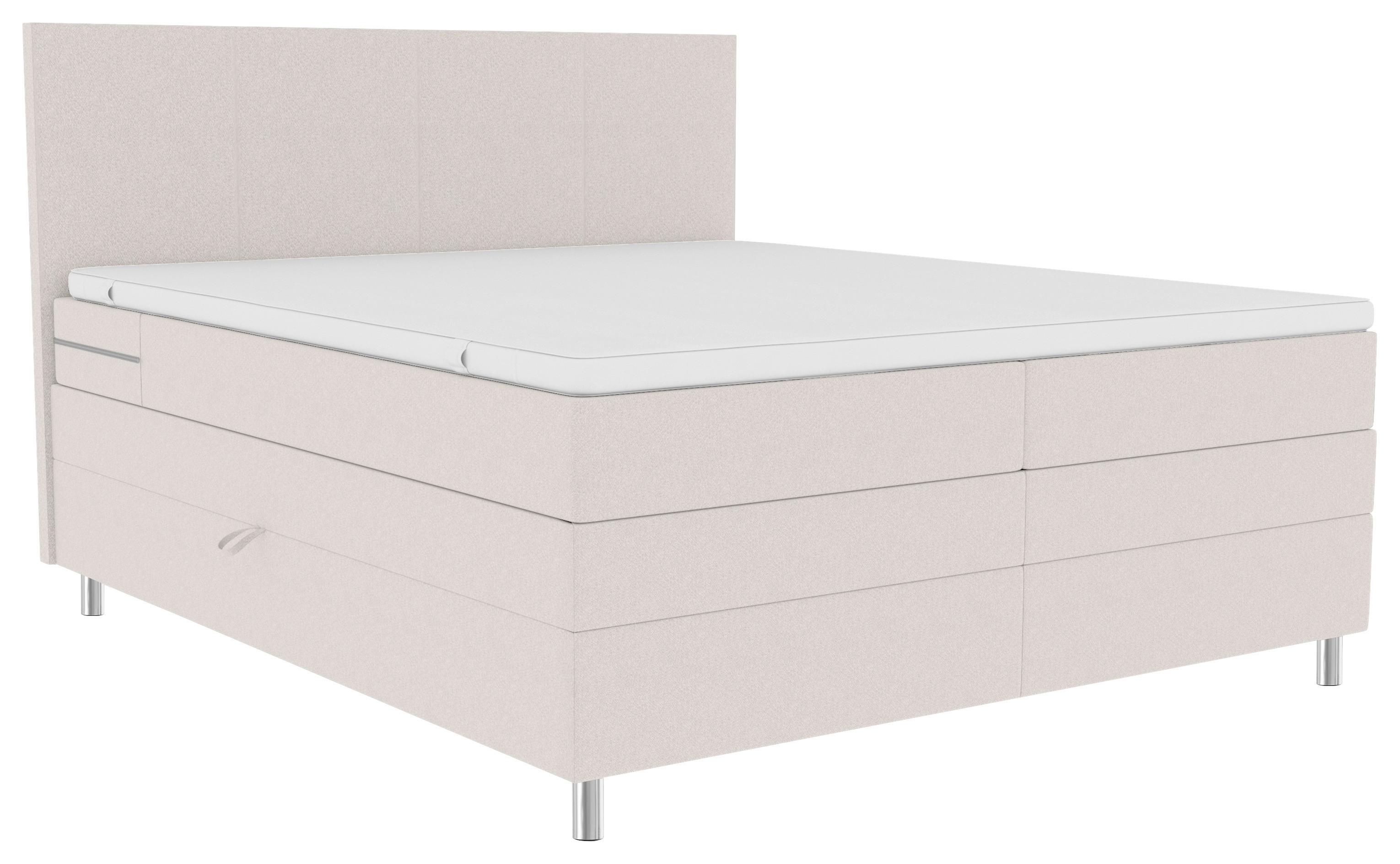Boxspringbett mit Topper und Bettkasten 180x200 cm Messina - Chromfarben/Creme, KONVENTIONELL, Textil (180/200cm)