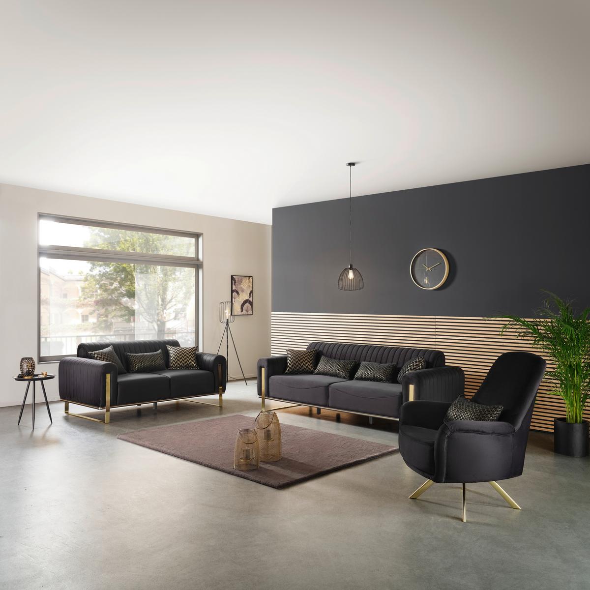 2-sitzer-sofa Bono Schwarz - Goldfarben/Schwarz, MODERN, Textil (180/83/90cm) - Luca Bessoni