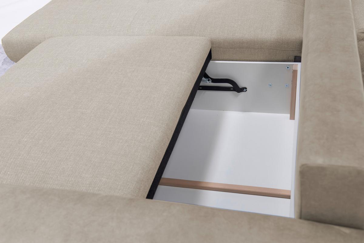 Ecksofa Larnaca, Beige Schenkel: 177x269 Cm - Chromfarben/Beige, Design, Textil (177/269cm) - Livetastic