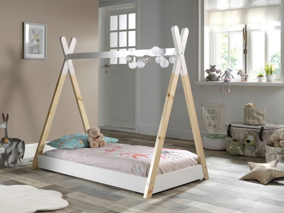 Hausbett Tipi 90x200 Cm Kiefer Weiß/naturfarben - Weiß/Naturfarben, Natur, Holz/Textil (90/200cm) - MID.YOU