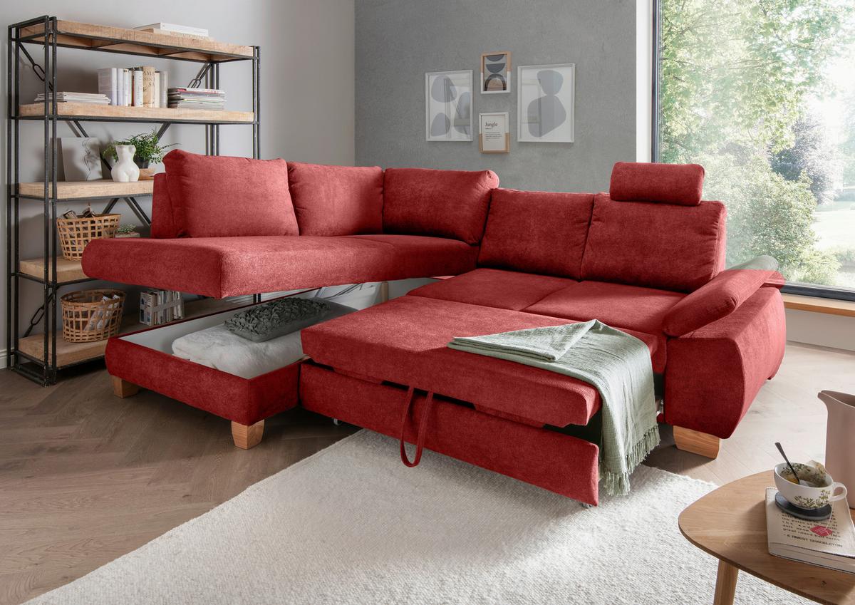 Eckschlafsofa Positano, Rot S: 206x261 Cm - Wildeiche/Rot, MODERN, Textil (206/261cm) - Livetastic