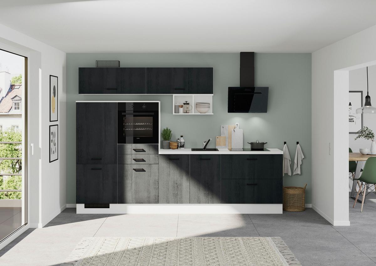 Küchenleerblock Ip2200 - Eiche dunkel/Schwarz, Design, Holzwerkstoff (300cm) - Impuls