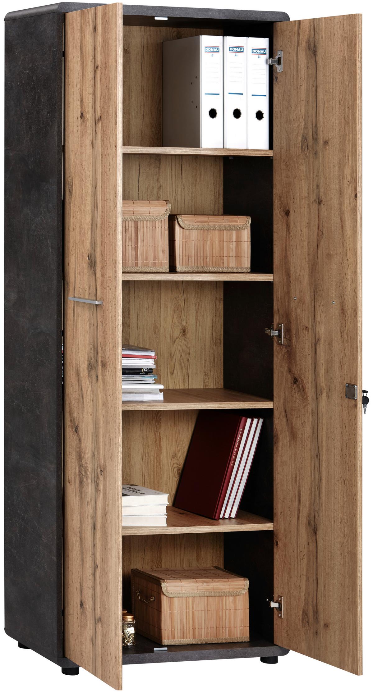 Aktenschrank Versperrbar Fontana Eiche, B 75 Cm - Eichefarben/Dunkelgrau, MODERN, Holzwerkstoff (75/184,7/35cm)
