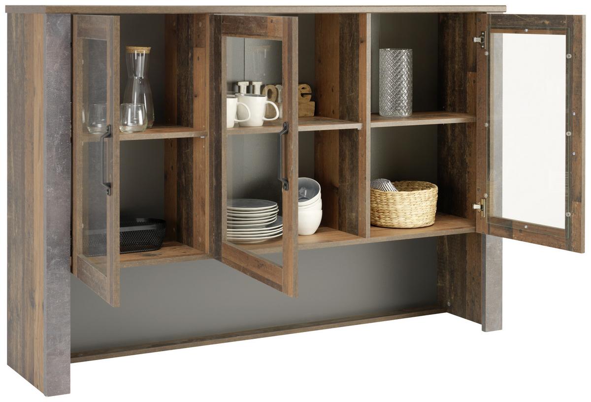VITRÍNA ONTARIO - šedá/barvy dubu, Moderní, kompozitní dřevo/plast (162/114/38cm) - Ondega