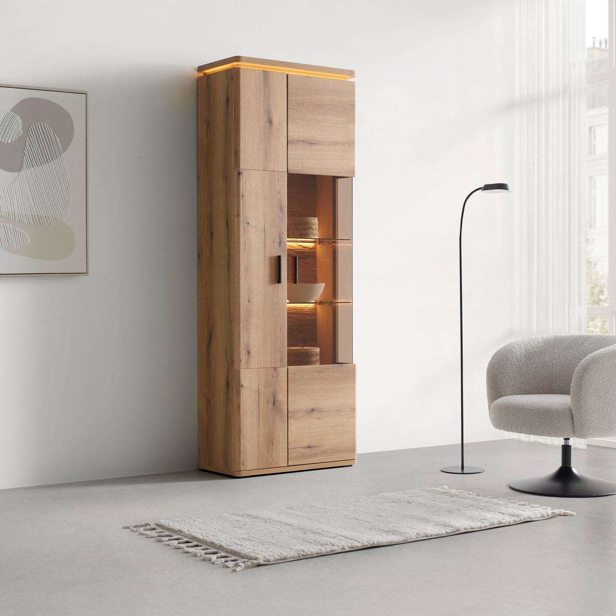 VITRÍNA ALAMEDA -EXKLUSIV- - barvy dubu, Moderní, kompozitní dřevo/sklo (75/208/38cm) - Mömax