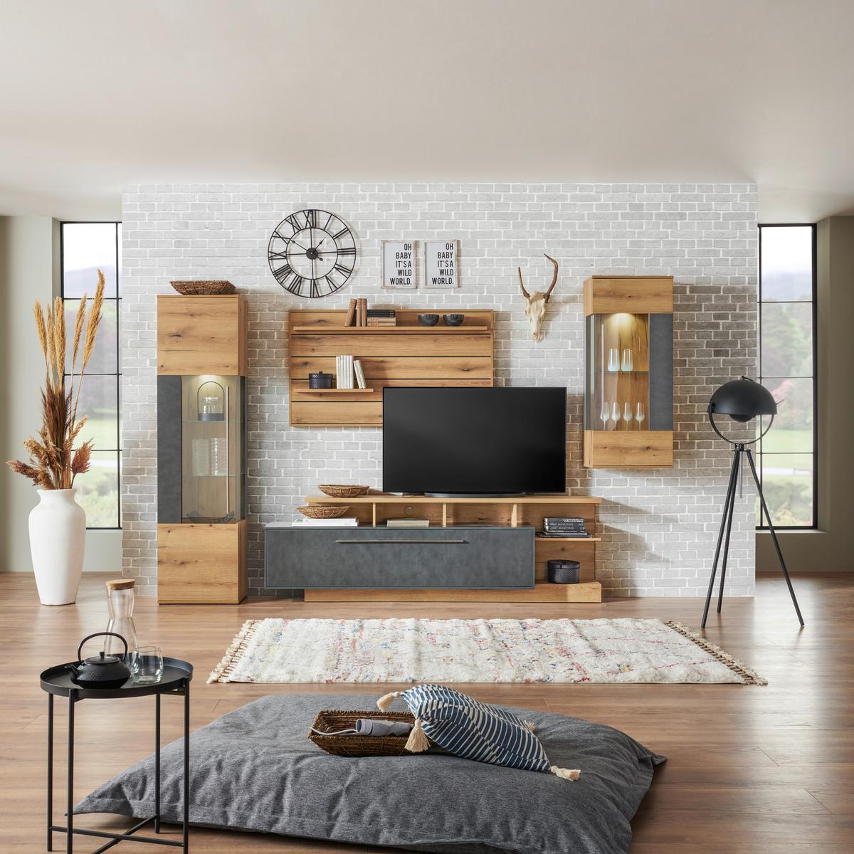 Wohnkombination Modern 4-Tlg. Limit Matera/Eiche Dekor - MODERN, Glas/Holzwerkstoff (326/201/40cm)