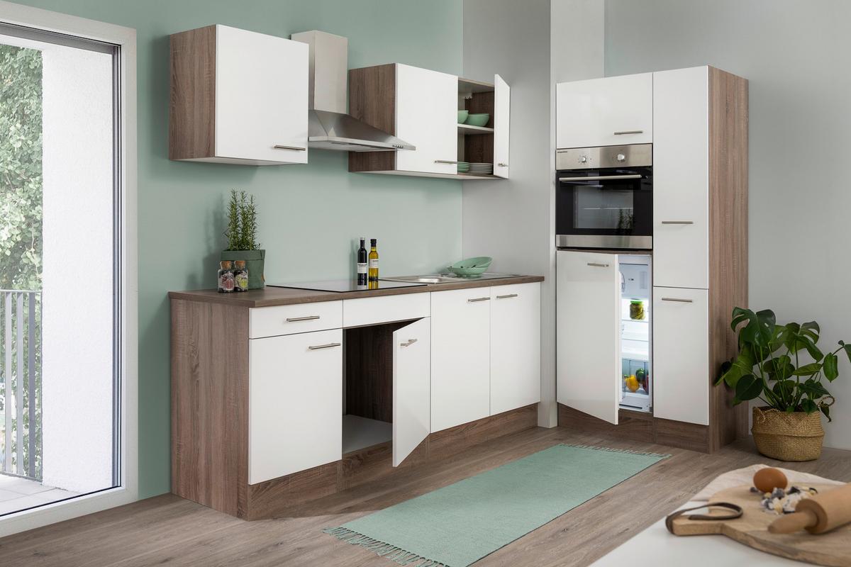 Küchenzeile mit Geräten B: 300 cm Weiß/Eiche Dekor - Eichefarben/Weiß, Design, Holzwerkstoff (300cm) - Respekta