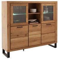 Highboard Kambo Wildeiche 5 Türen - Wildeiche/Schwarz, ROMANTIK / LANDHAUS, Glas/Holz (158,5/140/40cm)