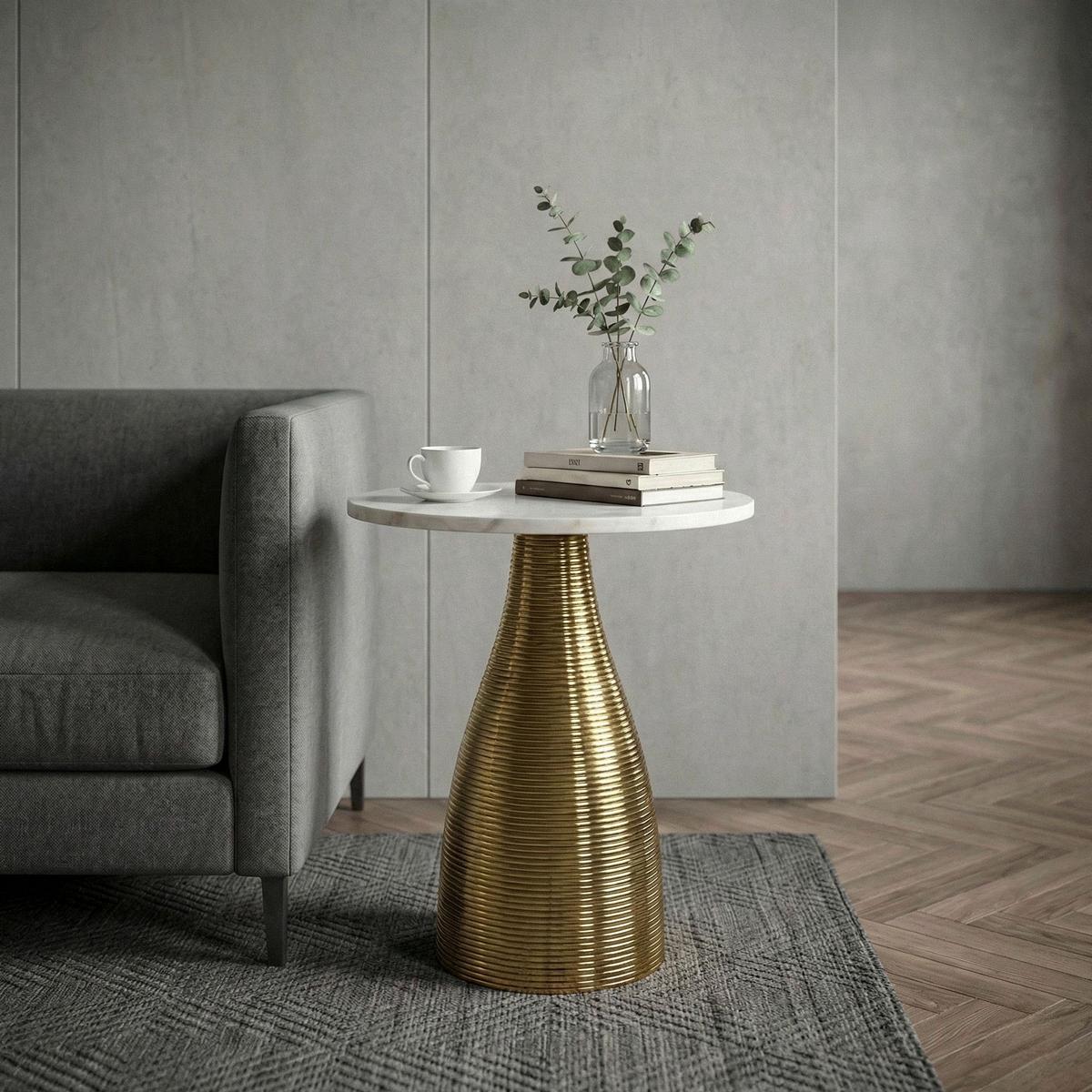 BEISTELLTISCH Weiß L: 40cm - Goldfarben/Weiß, Design, Stein/Metall (40/40/48cm) - Livetastic