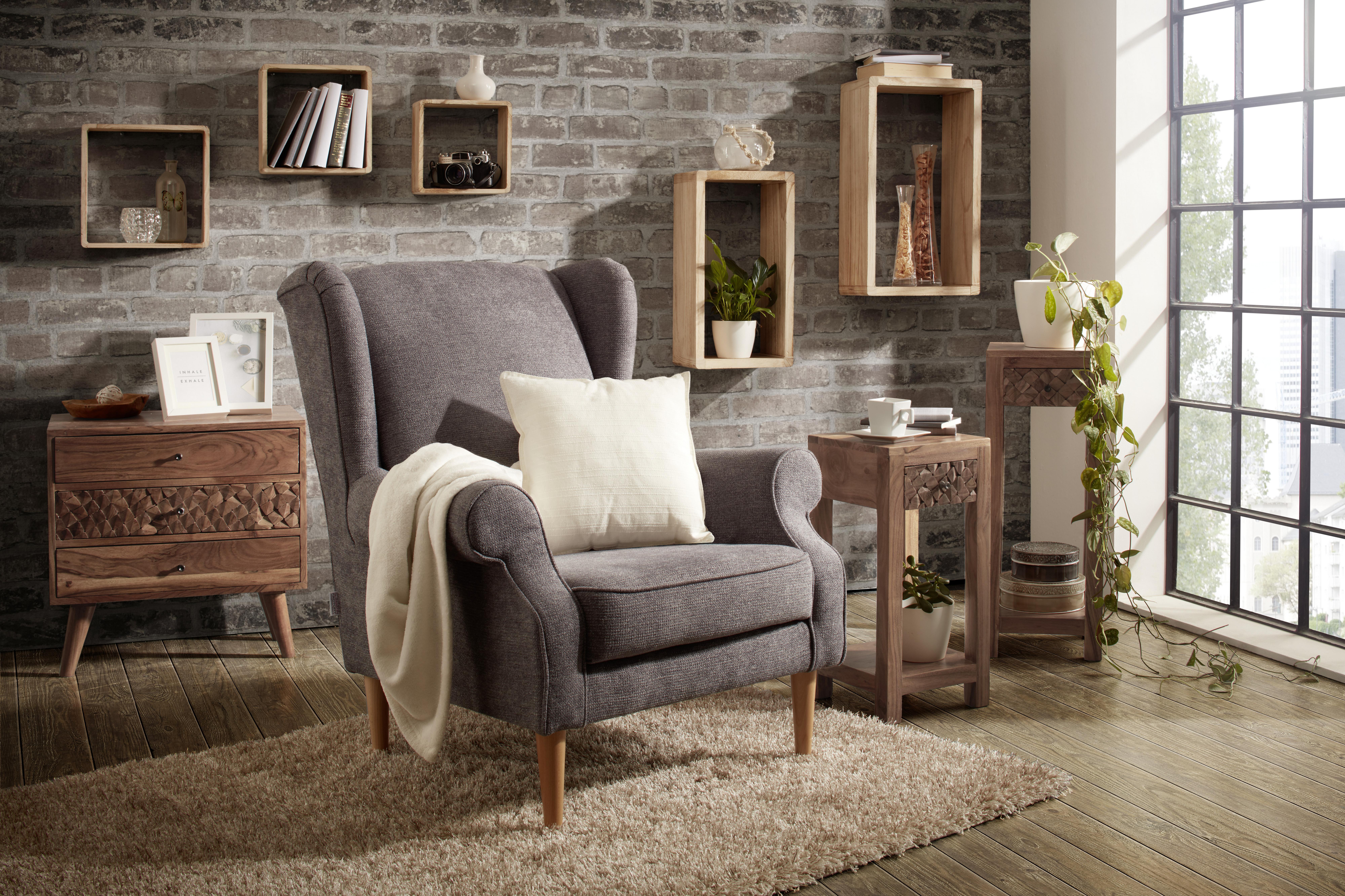 Kreslo Ušiak Viola - prírodné farby/sivá, textil (82/95/48/85cm) - Modern Living