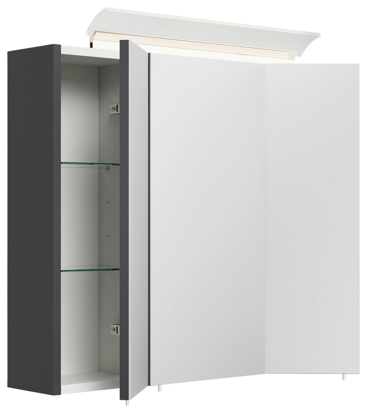 Spiegelschrank Graphitfarben B: 70 cm - Graphitfarben, MODERN, Glas/Holzwerkstoff (70/62/17cm) - MID.YOU