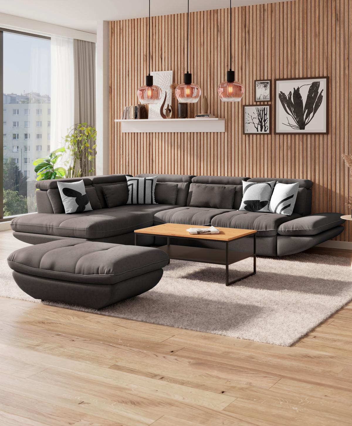 Wohnlandschaft Park - Dunkelbraun/Schwarz, MODERN, Textil (311/233cm) - Luca Bessoni