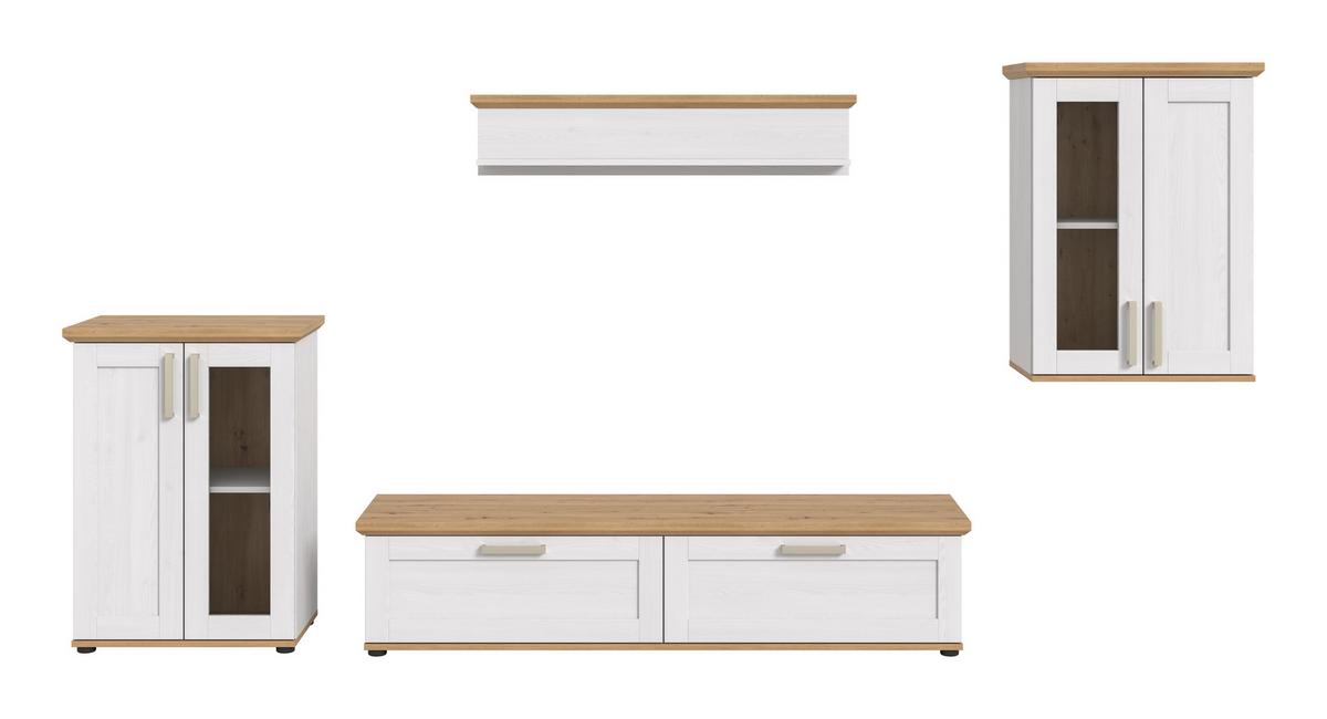 Wohnwand Verona Lärchefarben /Eiche Dekor B: 316cm - Lärchefarben/Schwarz, Design, Holzwerkstoff (316/161/40cm) - Livetastic