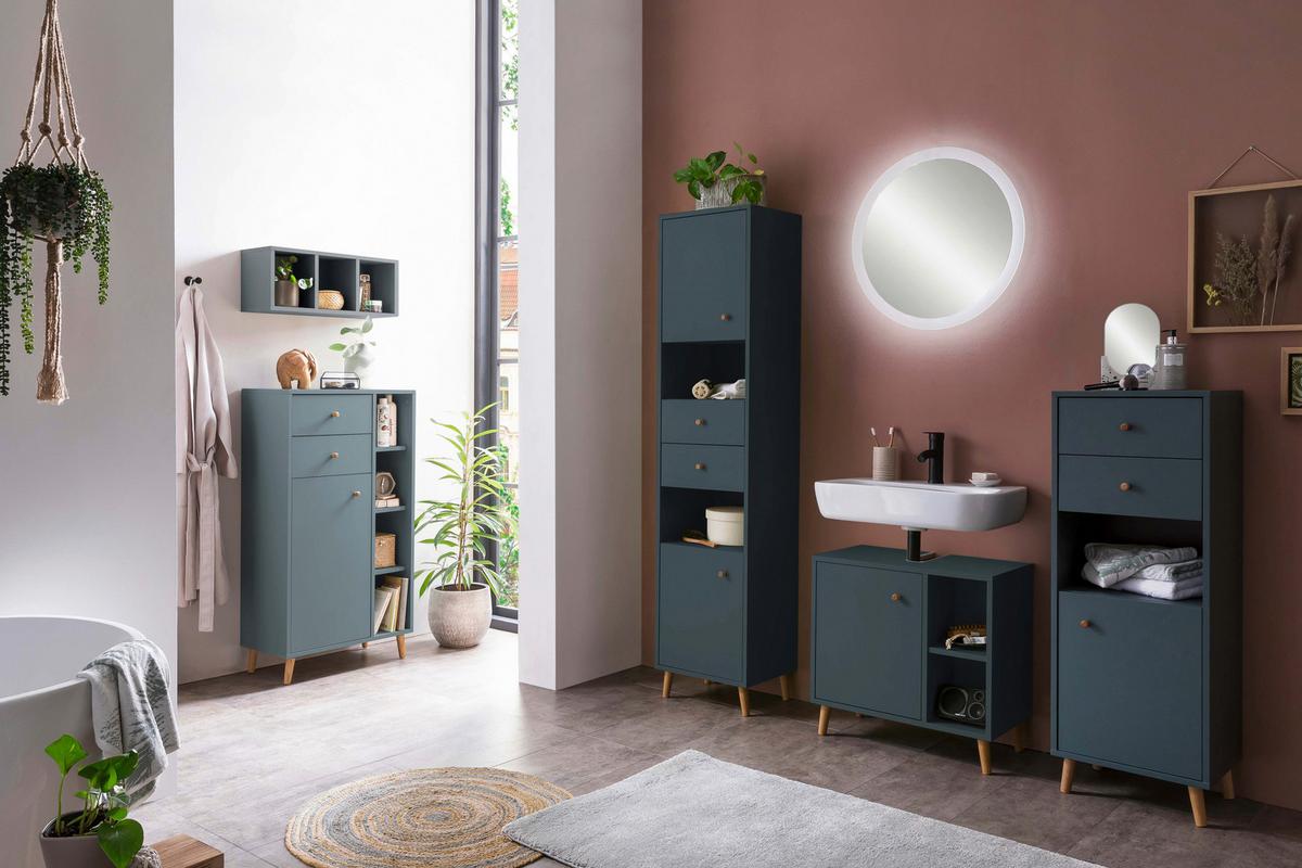 Midischrank Bjarne BxH: 40,3x 113,4 cm Petrol/Eiche - Blau/Petrol, MODERN, Holzwerkstoff (40,3/113,4/33,1cm) - MID.YOU