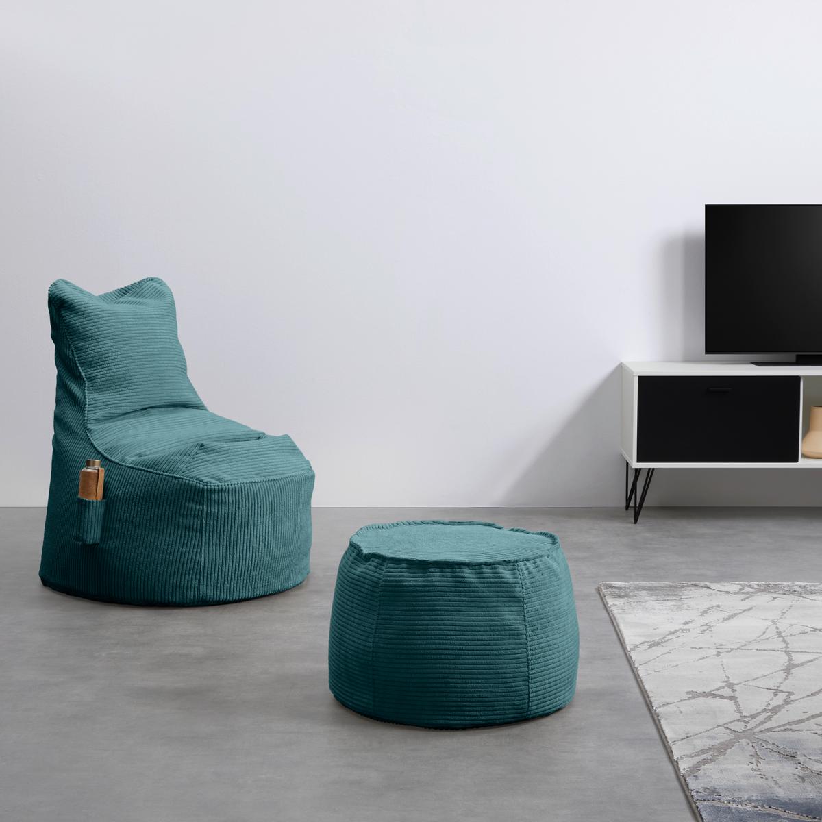 Taburet LUCYLLA, petrolejový manšestr - petrolej, Moderní, textil (60/60/38cm) - Mömax