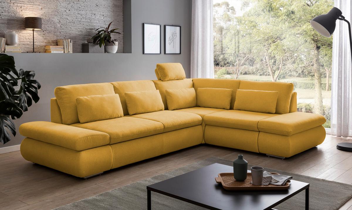 Sarokgarnitúra Alice - mustársárga, Modern, textil (300/86/224cm)
