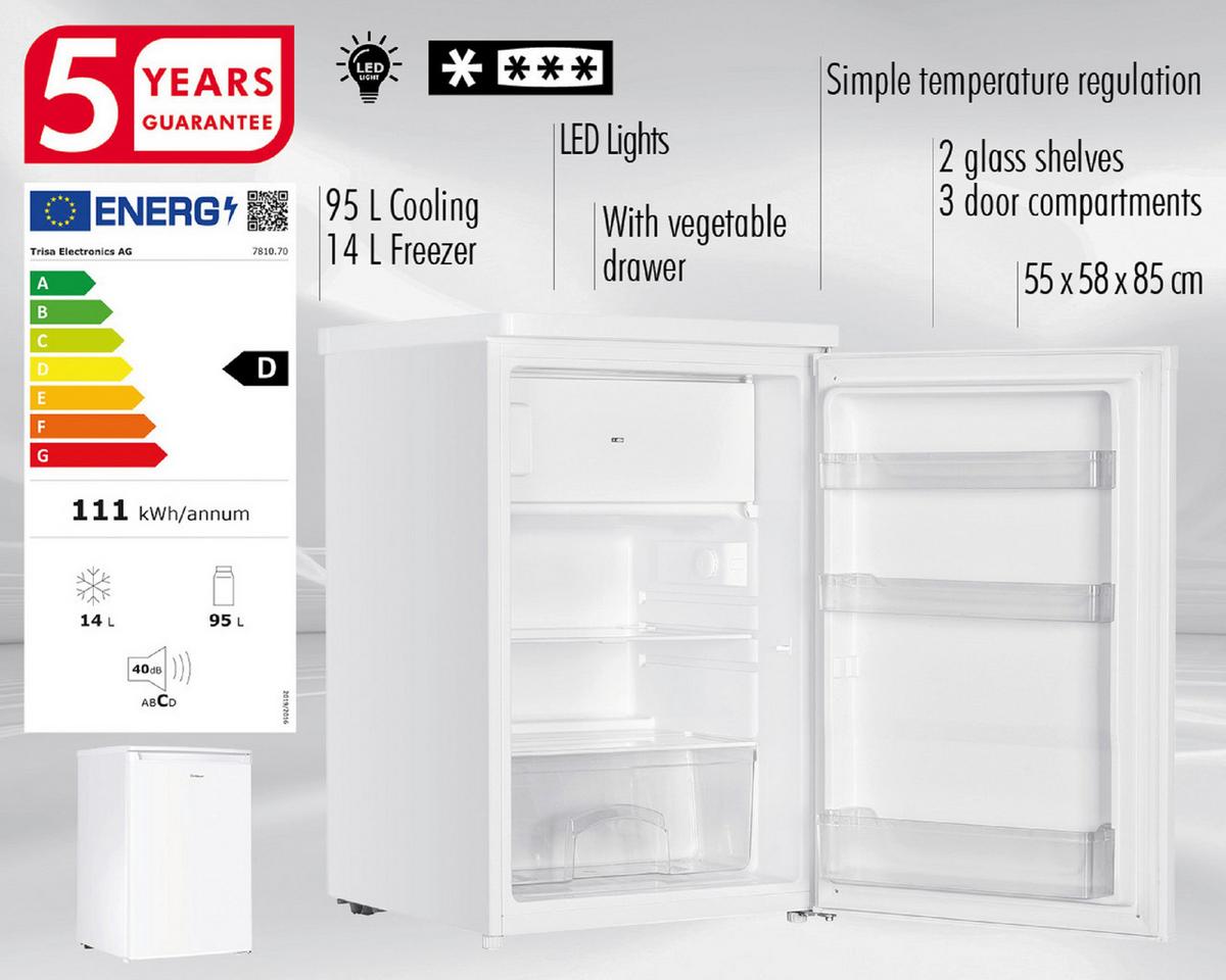 Kühlschrank Kombi Kühlschrank 109 L - Weiß, KONVENTIONELL, Glas/Kunststoff (55/58/85cm) - Trisa Electronics