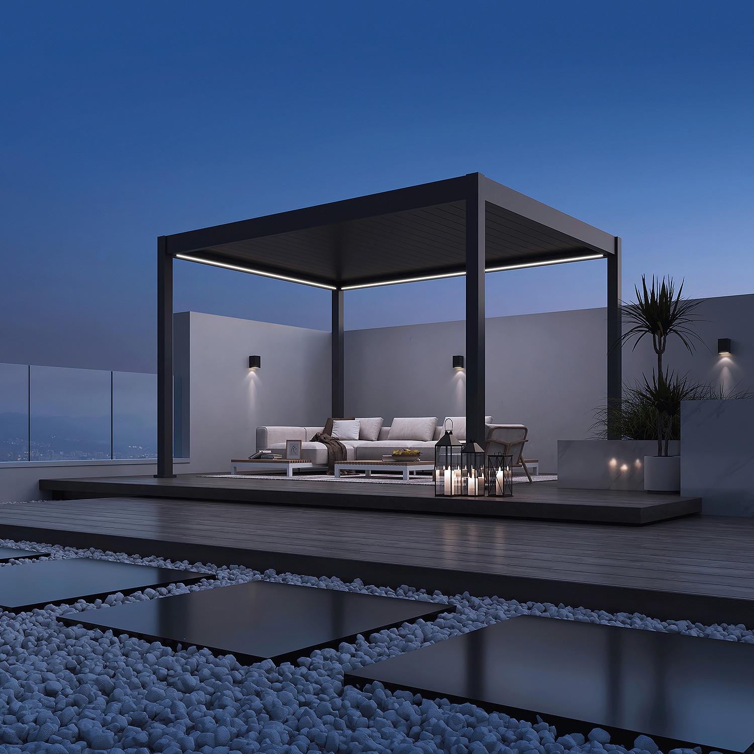 Pergola Deluxe 360x400cm Wetterfest, Elektrisch - Anthrazit, Basics, Metall (360/255/400cm) - Gardenson