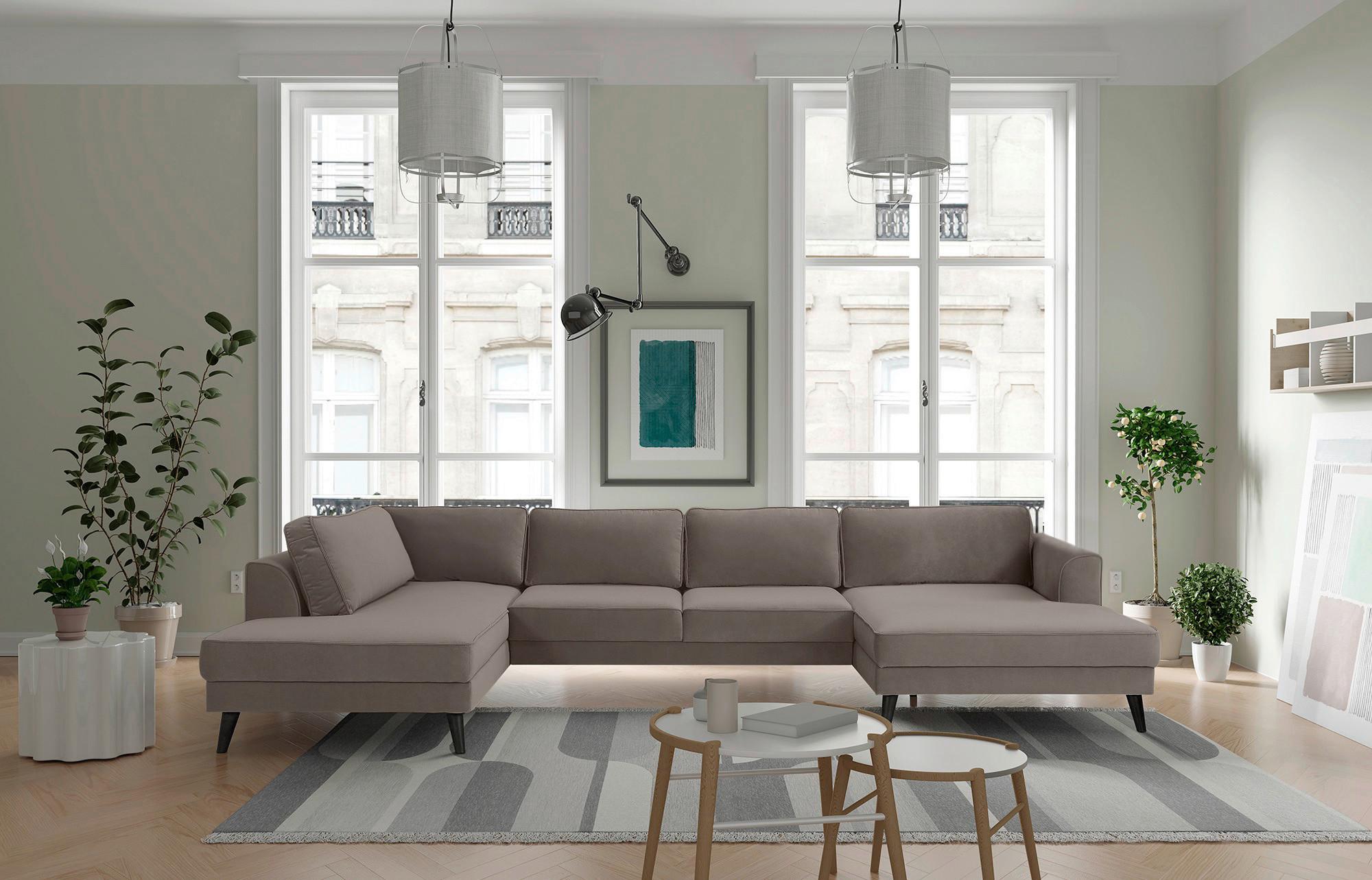 Wohnlandschaft Lumber Jack Taupe Velours - Taupe/Wengefarben, MODERN, Textil (201/348/169cm) - Trendmanufaktur