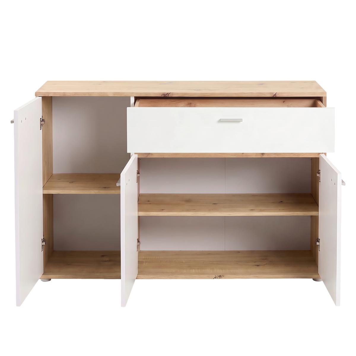 Kommode Carmen Weiß/Eichefarben B: 120,1cm - Eichefarben/Silberfarben, Trend, Holzwerkstoff (120,1/80/35cm) - Based