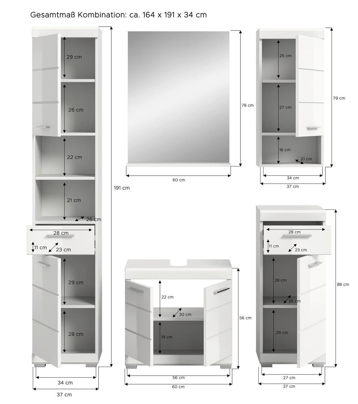 Badezimmer Scout Weiß B: 134 Cm - Weiß Hochglanz/Silberfarben, MODERN, Glas/Holzwerkstoff (134cm) - MID.YOU