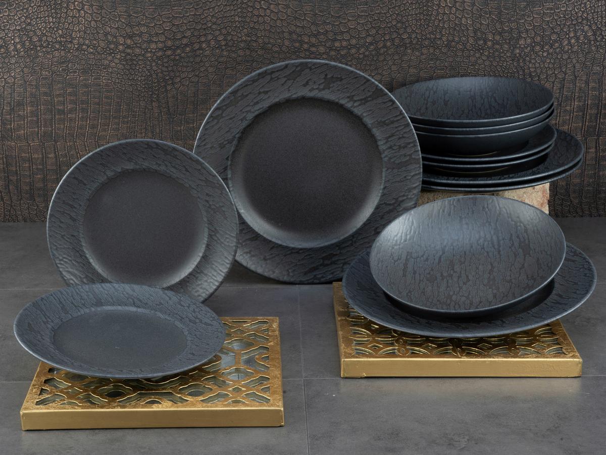 Jedálenský servis RONDO - čierna, Modern, keramika (43/40/37cm) - Creatable