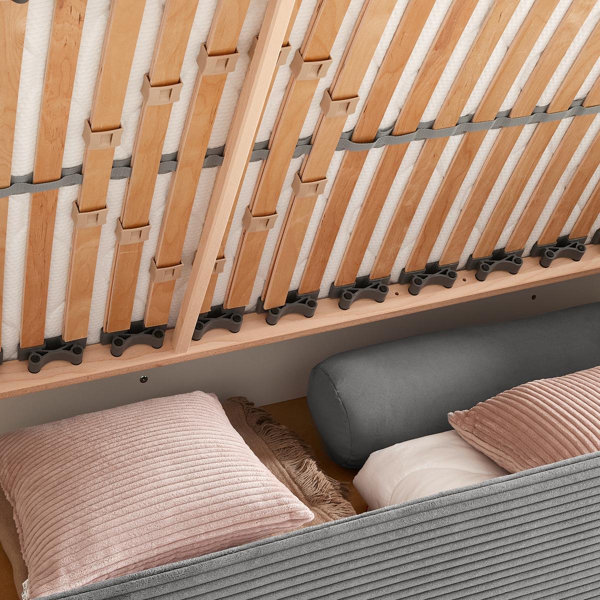 Posteľ Remi s bočnicami 90x200, poťah sivý - sivá/prírodná farba, Konventionell, drevo/textil (90/200cm)