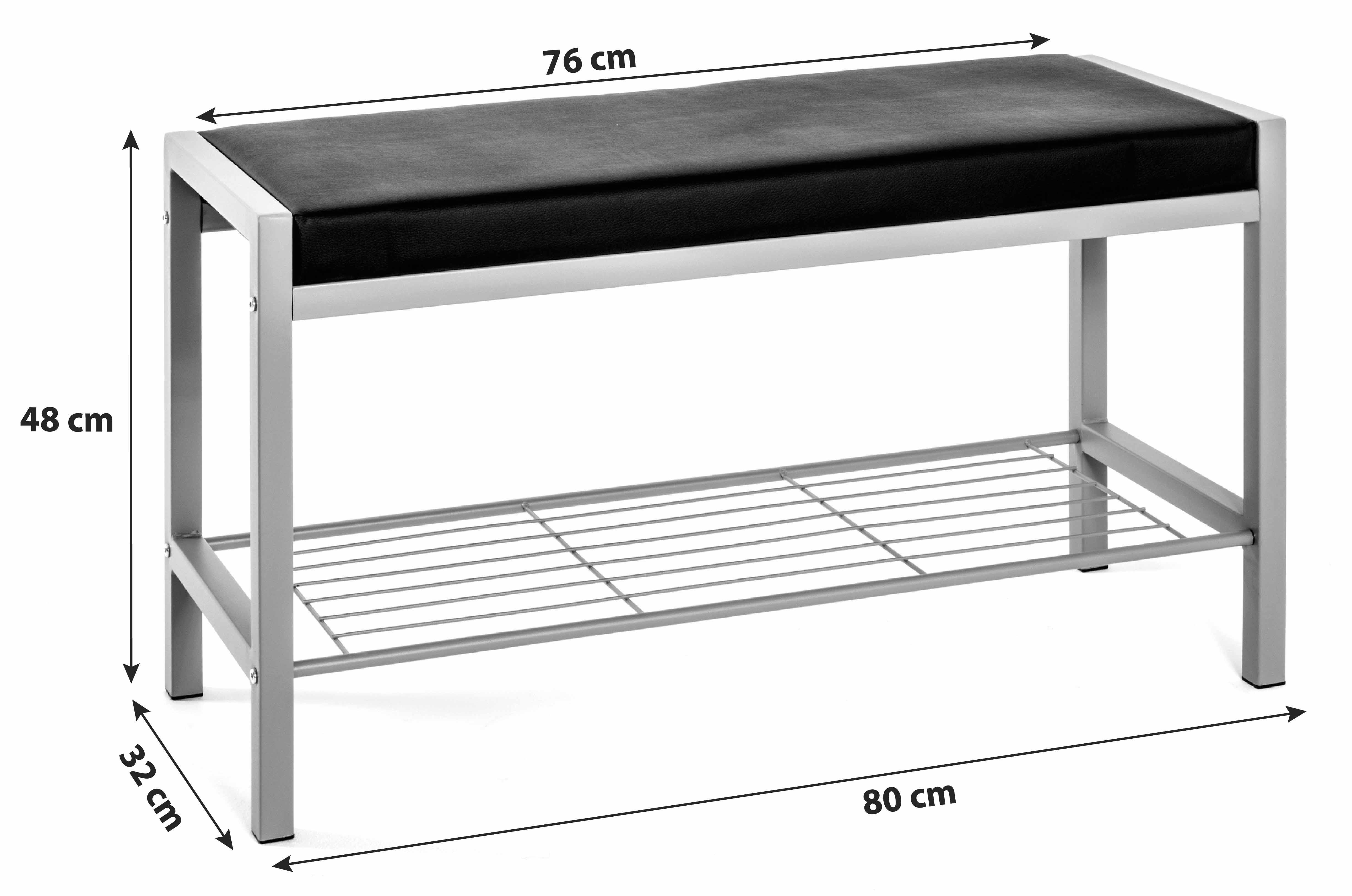 Garderobenbank Bench B: 80 cm Gepolstert + Ablage Schwarz - Alufarben/Schwarz, Basics, Textil/Metall (80/48/32cm) - Carryhome
