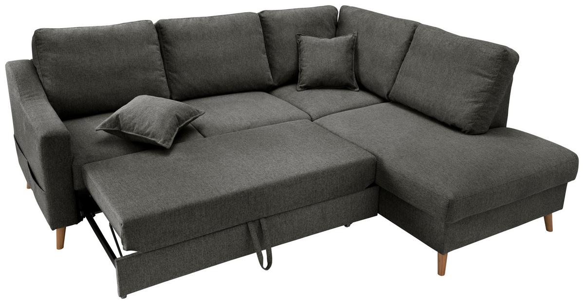 Ecksofa Mit Schlaffunktion Valentina Mit Kissen Anthrazit - Anthrazit/Naturfarben, KONVENTIONELL, Textil (230/200cm) - P & B