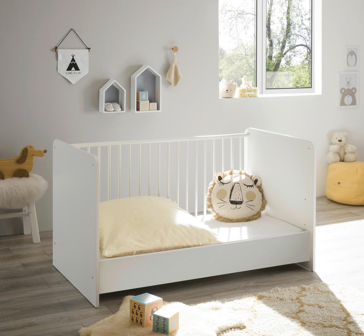 Rácsos Kiságy Alex - fehér, Konventionell, faalapú anyag/fa (82/81/144cm)