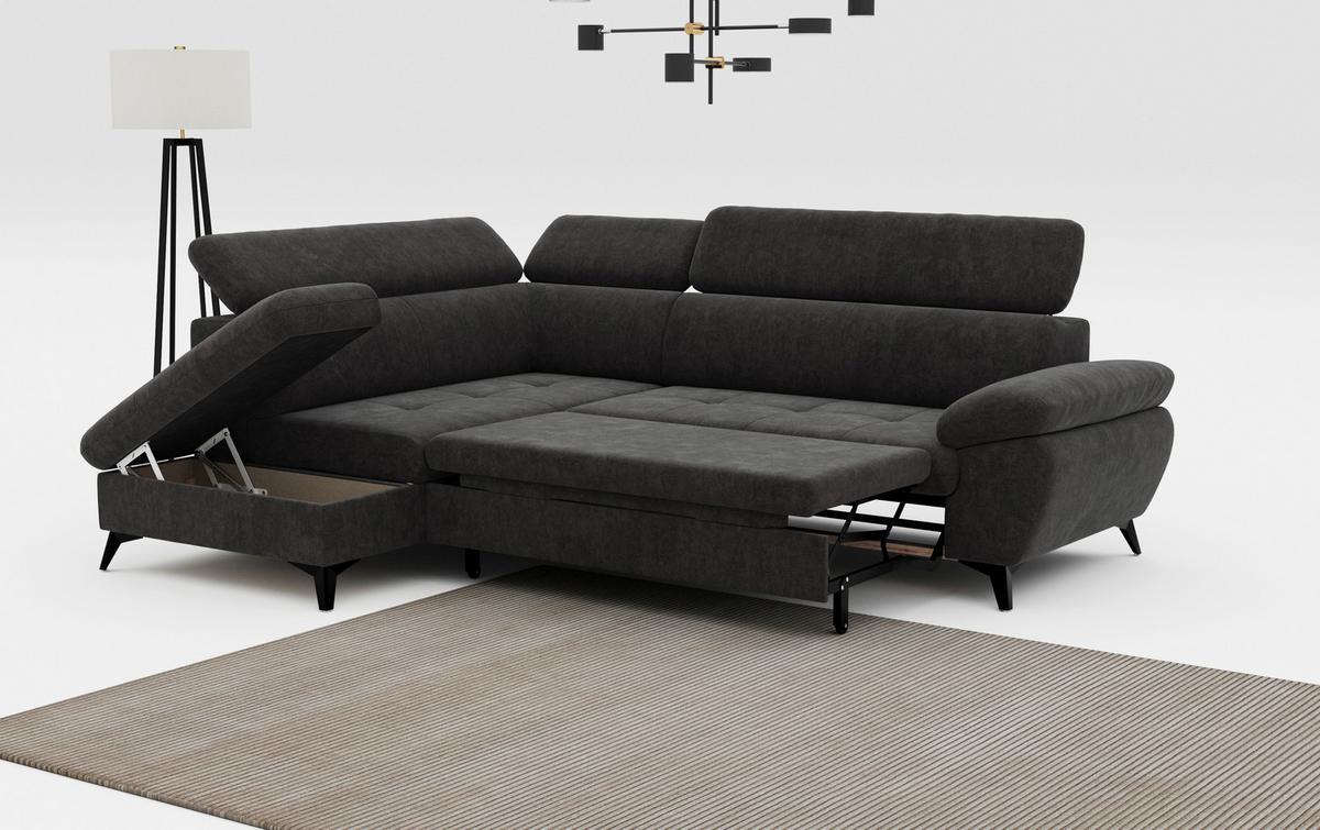 Ecksofa Mit Schlaffunktion + Bettkasten Hudson 207x265 Cm - Schlammfarben/Dunkelgrau, Textil (207/265cm) - MID.YOU